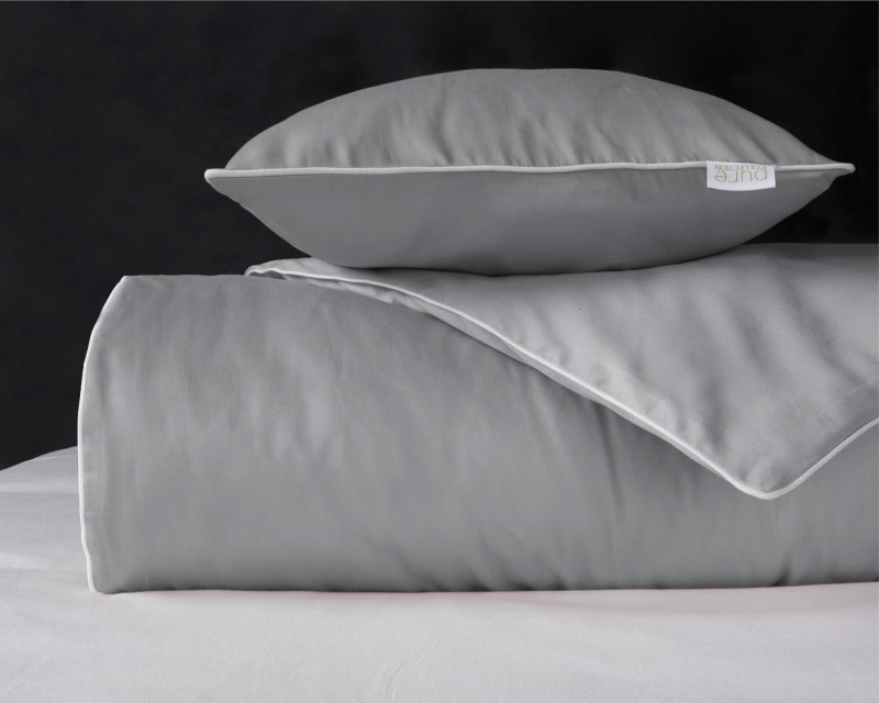 Pościel satynowa 140x200 Mako Satin 62 szara jasna z lamówką-2