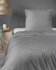 Pościel satynowa 140x200 Mako Satin 62 szara jasna z lamówką-4