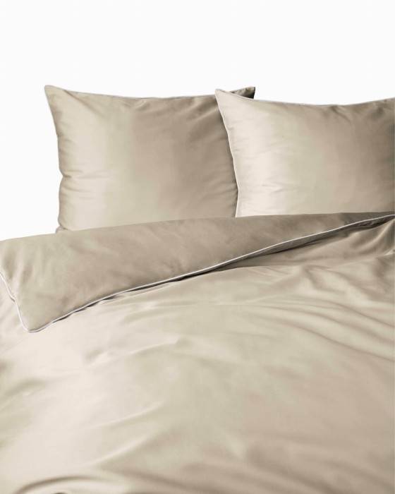 Pościel satynowa 160x200 Mako Satin 62 beżowa jasna z lamówką-2