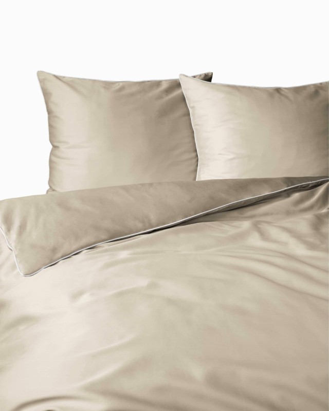 Pościel satynowa 160x200 Mako Satin 62 beżowa jasna z lamówką-2