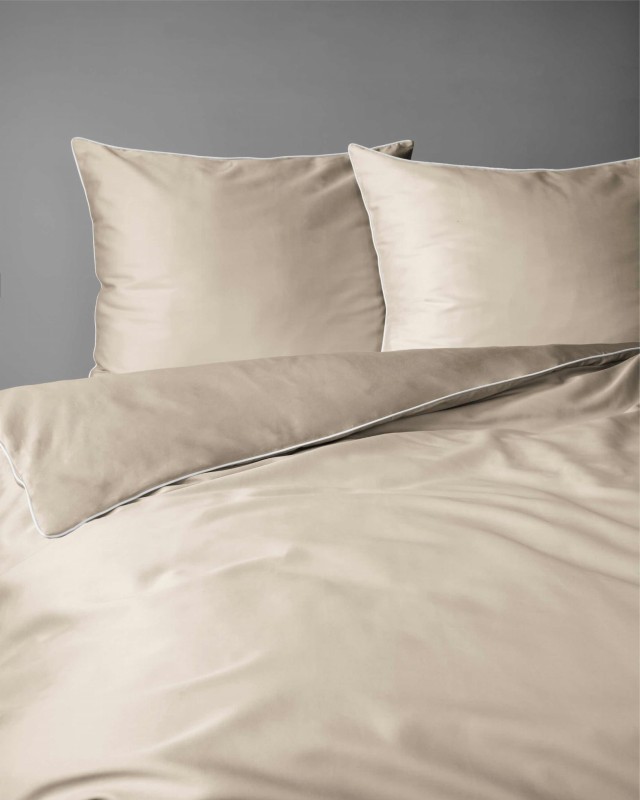 Pościel satynowa 160x200 Mako Satin 62 beżowa jasna z lamówką-5