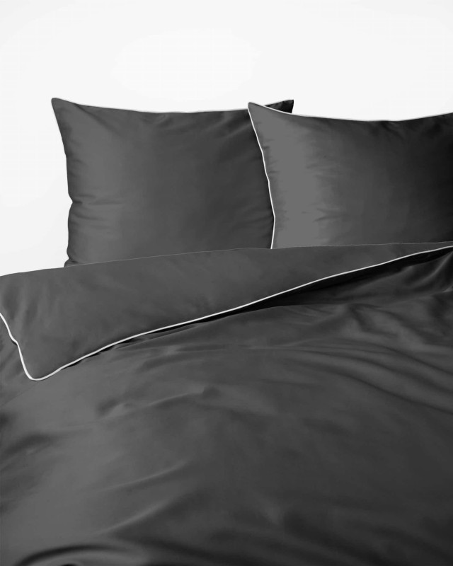 Pościel satynowa 180x200 Mako Satin 62 szara ciemna z lamówką-2