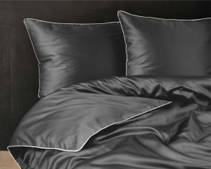 Pościel satynowa 180x200 Mako Satin 62 szara ciemna z lamówką-3