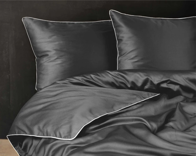Pościel satynowa 180x200 Mako Satin 62 szara ciemna z lamówką-3