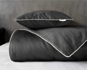 Pościel satynowa 180x200 Mako Satin 62 szara ciemna z lamówką-4