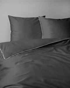 Pościel satynowa 180x200 Mako Satin 62 szara ciemna z lamówką-5
