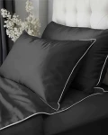Pościel satynowa 180x200 Mako Satin 62 szara ciemna z lamówką