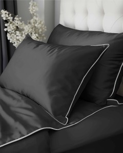 Pościel satynowa 180x200 Mako Satin 62 szara ciemna z lamówką-1