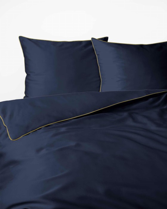 Pościel satynowa 180x200 Mako Satin 62 granatowa z lamówką-2
