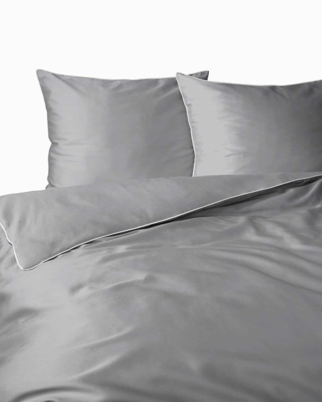 Pościel satynowa 180x200 Mako Satin 62 szara jasna z lamówką-2