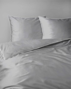 Pościel satynowa 180x200 Mako Satin 62 szara jasna z lamówką-5