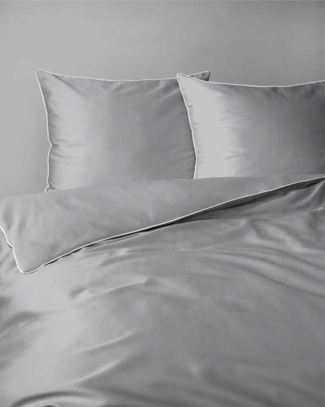 Pościel satynowa 180x200 Mako Satin 62 szara jasna z lamówką-5