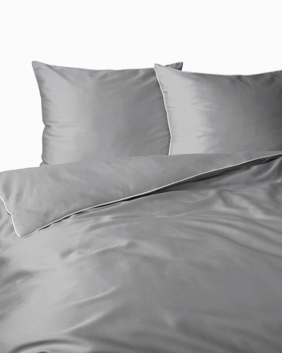 Pościel satynowa 220x200 Mako Satin 62 szara jasna z lamówką-2