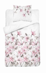 37150Pościel satynowa 140x200 biała pudrowa kwiaty 4821 B z jedną poszewką Home Satin 11-1