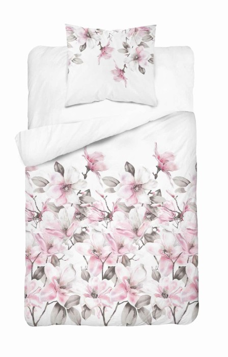 37150Pościel satynowa 140x200 biała pudrowa kwiaty 4821 B z jedną poszewką Home Satin 11-1