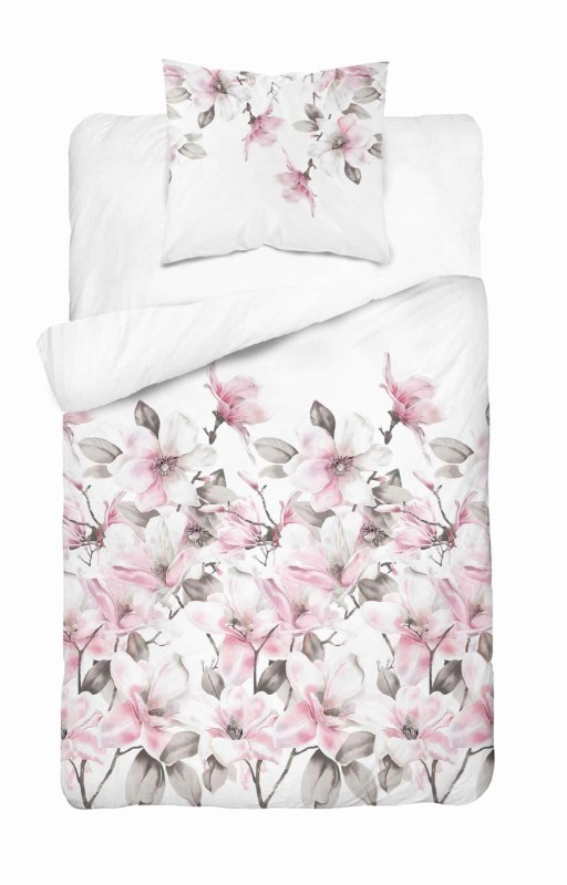 37150Pościel satynowa 140x200 biała pudrowa kwiaty 4821 B z jedną poszewką Home Satin 11-1