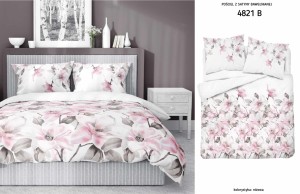 37150Pościel satynowa 140x200 biała pudrowa kwiaty 4821 B z jedną poszewką Home Satin 11-2