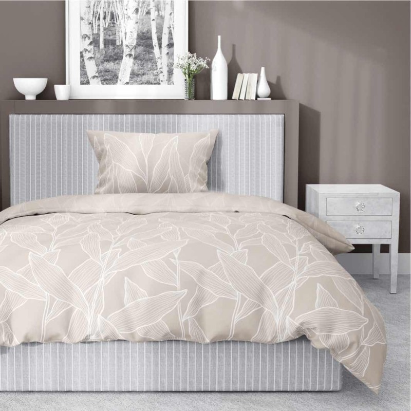 Pościel satynowa 140x200 Home Satin 41 beżowa liście-1