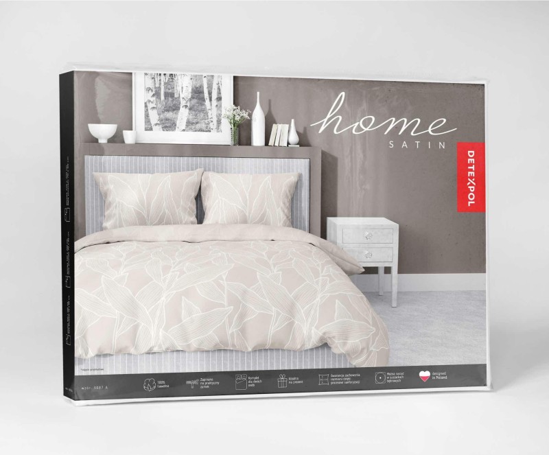 Pościel satynowa 140x200 Home Satin 41 beżowa liście-3