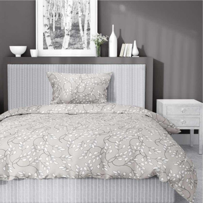 37168Pościel satynowa 140x200 beżowa szara jasna liście drobne 5217 B Home Satin 41-2