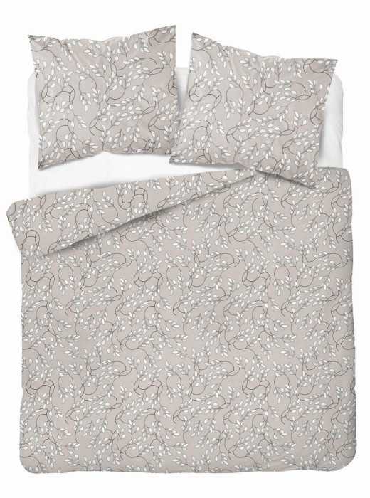 Pościel satynowa 220x200 Home Satin 410 beżowa szara jasna listki-2