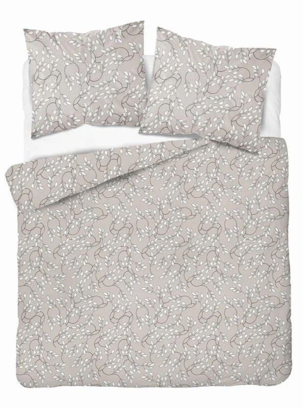Pościel satynowa 220x200 Home Satin 410 beżowa szara jasna listki-2