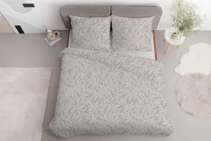 Pościel satynowa 220x200 Home Satin 410 beżowa szara jasna listki-3