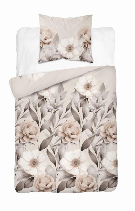 37176Pościel satynowa 140x200 cieniowane kwiaty w odcieniach beżu 5220 A Home Satin 41-1