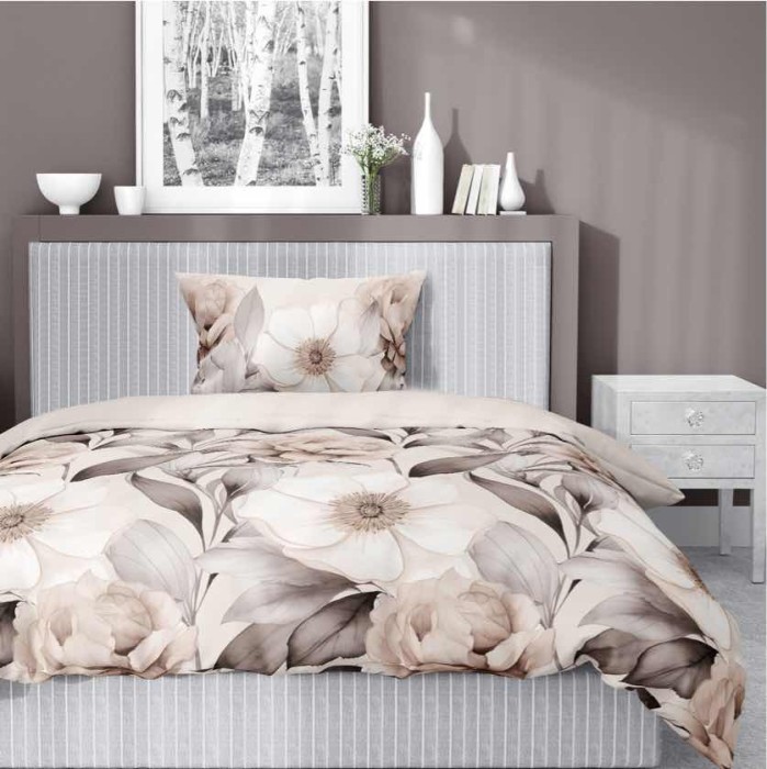 37176Pościel satynowa 140x200 cieniowane kwiaty w odcieniach beżu 5220 A Home Satin 41-2