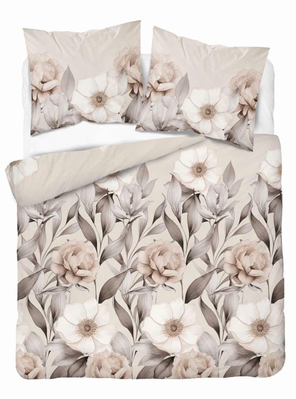 Pościel satynowa 220x200 Home Satin 410 beżowa kwiaty i liście-2