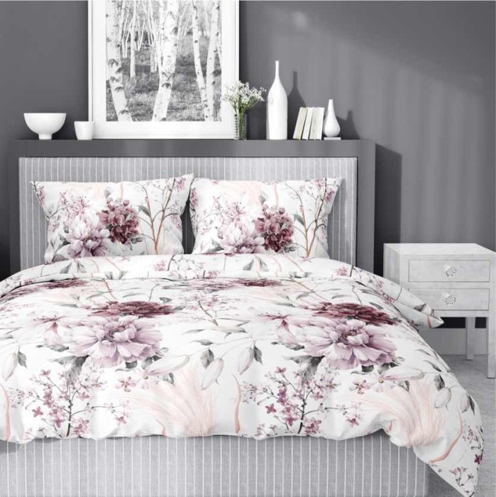 Pościel satynowa 220x200 Home Satin 410 pudrowa różowa kwiaty-1