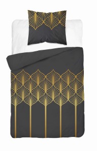 Pościel satynowa 140x200 Home Satin 41 czarna złota geometryczna-2
