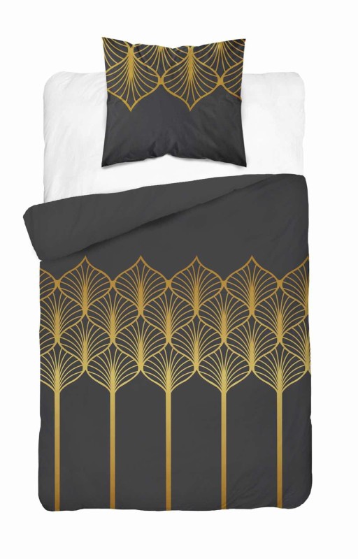 Pościel satynowa 140x200 Home Satin 41 czarna złota geometryczna-2