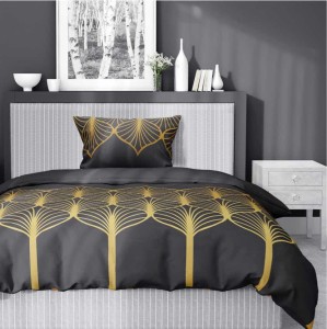 Pościel satynowa 140x200 Home Satin 41 czarna złota geometryczna-1