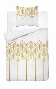Pościel satynowa 140x200 Home Satin 41 biała złota geometryczna-2