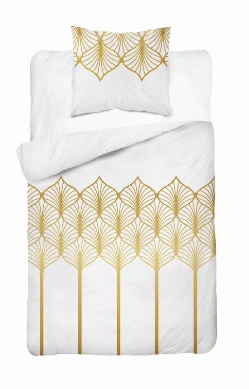 Pościel satynowa 140x200 Home Satin 41 biała złota geometryczna-2
