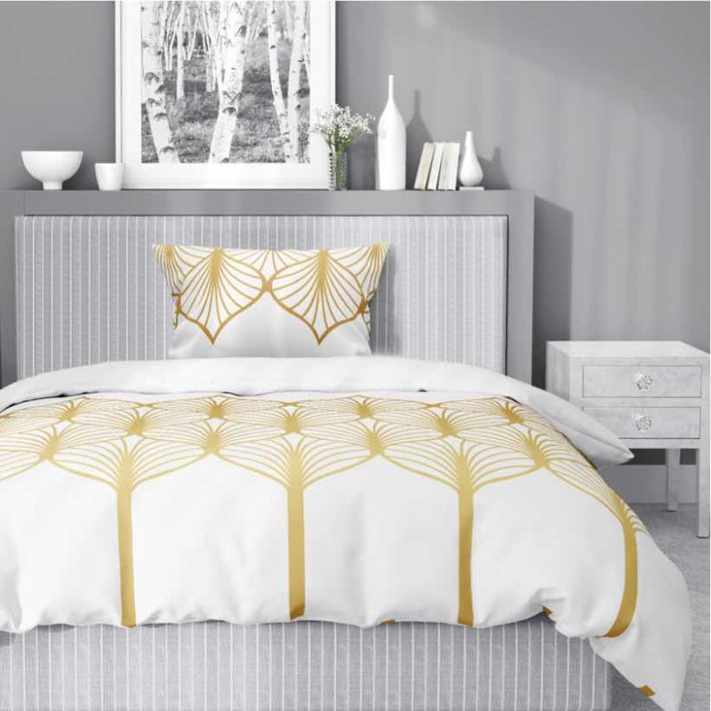 Pościel satynowa 140x200 Home Satin 41 biała złota geometryczna-1