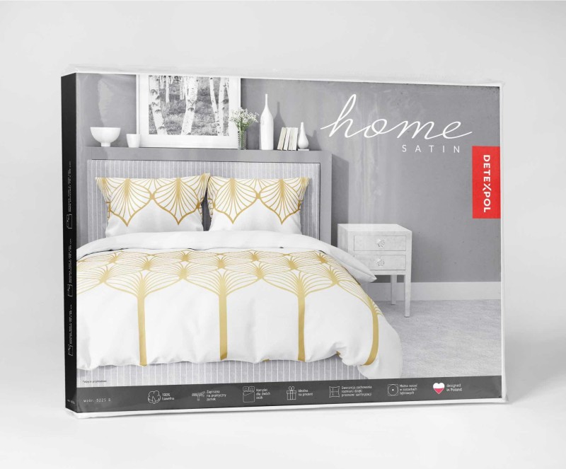 Pościel satynowa 140x200 Home Satin 41 biała złota geometryczna-3