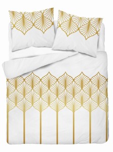 Pościel satynowa 220x200 Home Satin 410 biała złota geometryczna-2