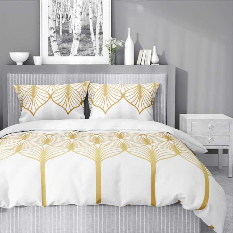 Pościel satynowa 220x200 Home Satin 410 biała złota geometryczna-1
