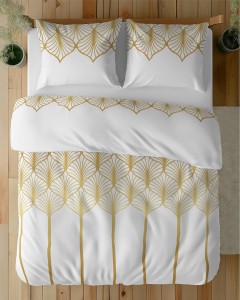 Pościel satynowa 220x200 Home Satin 410 biała złota geometryczna-5