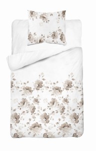 Pościel satynowa 140x200 Home Satin 41 biała w beżowe kwiaty-2