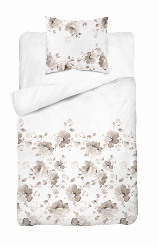 Pościel satynowa 140x200 Home Satin 41 biała w beżowe kwiaty-2