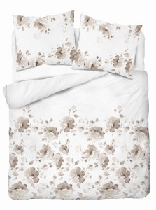 Pościel satynowa 220x200 Home Satin 410 biała beżowa kwiaty-2