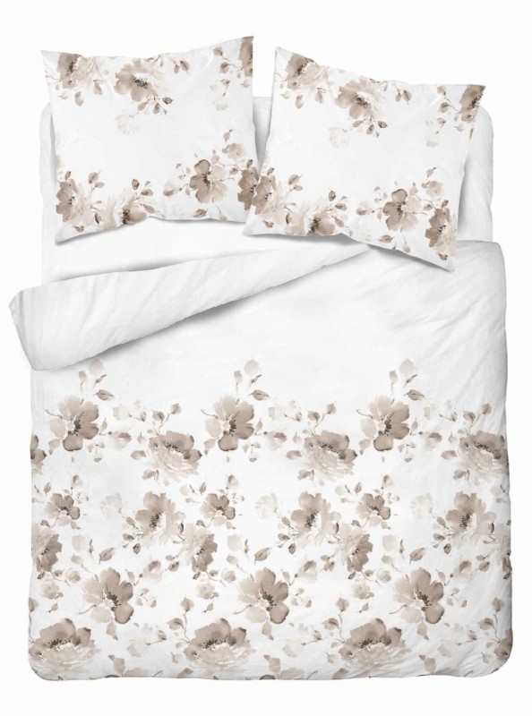 Pościel satynowa 220x200 Home Satin 410 biała beżowa kwiaty-2