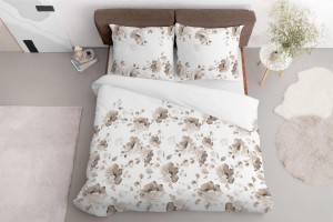 Pościel satynowa 220x200 Home Satin 410 biała beżowa kwiaty-3