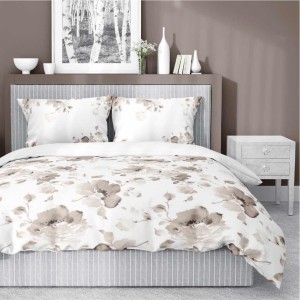 Pościel satynowa 220x200 Home Satin 410 biała beżowa kwiaty-1