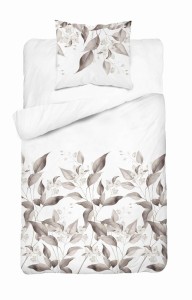 Pościel satynowa 140x200 Home Satin 41 biała beżowa brązowa liście-2