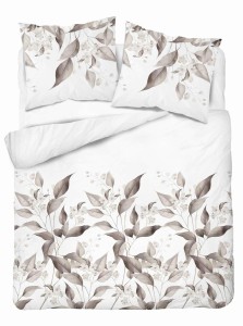 Pościel satynowa 160x200 Home Satin 410 beżowa brązowa liście-2