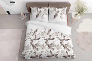 Pościel satynowa 160x200 Home Satin 410 beżowa brązowa liście-3